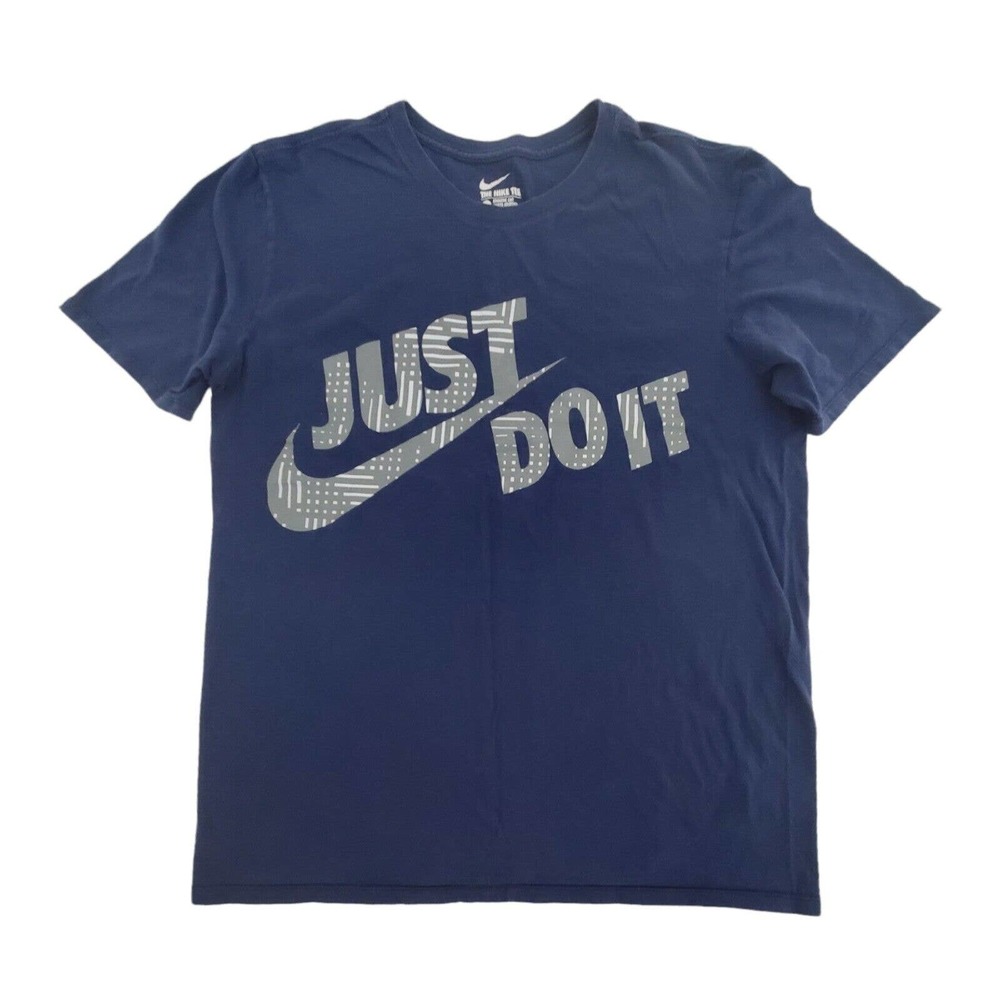 Nike Tee Mens Size L T-Shirt Navy Blue "Just Do It" Athletic Cut Graphic Tee